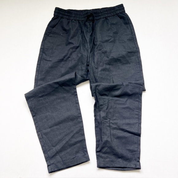 J Crew Linen-cotton Blend Drawstring Pants Pullon Style size 6 black work office - Picture 2 of 5
